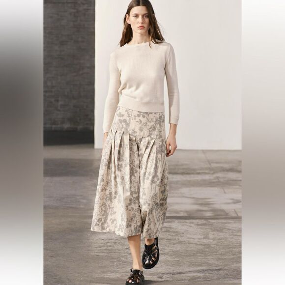 Zara ZW Collection Abstract Print Floral Jacquard Midi Skirt